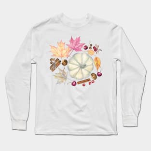 Autumn Pumpkin, Maple Leaves and Spices Long Sleeve T-Shirt